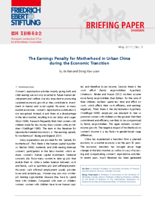 The earnings penalty for motherhood in urban China during the economic transition