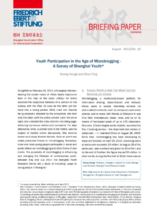 Youth participation in the age of microblogging - a survey of Shanghai youth
